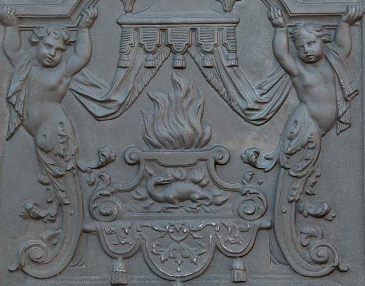 Gusseisenplatte dekorierte "Putti" für den Kamin
