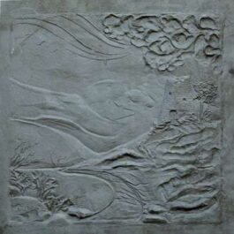Gusseisenplatte dekorierte „Landschaft“ für den Kamin – Abmessungen cm 60 x 60 h x 1 (dicke)