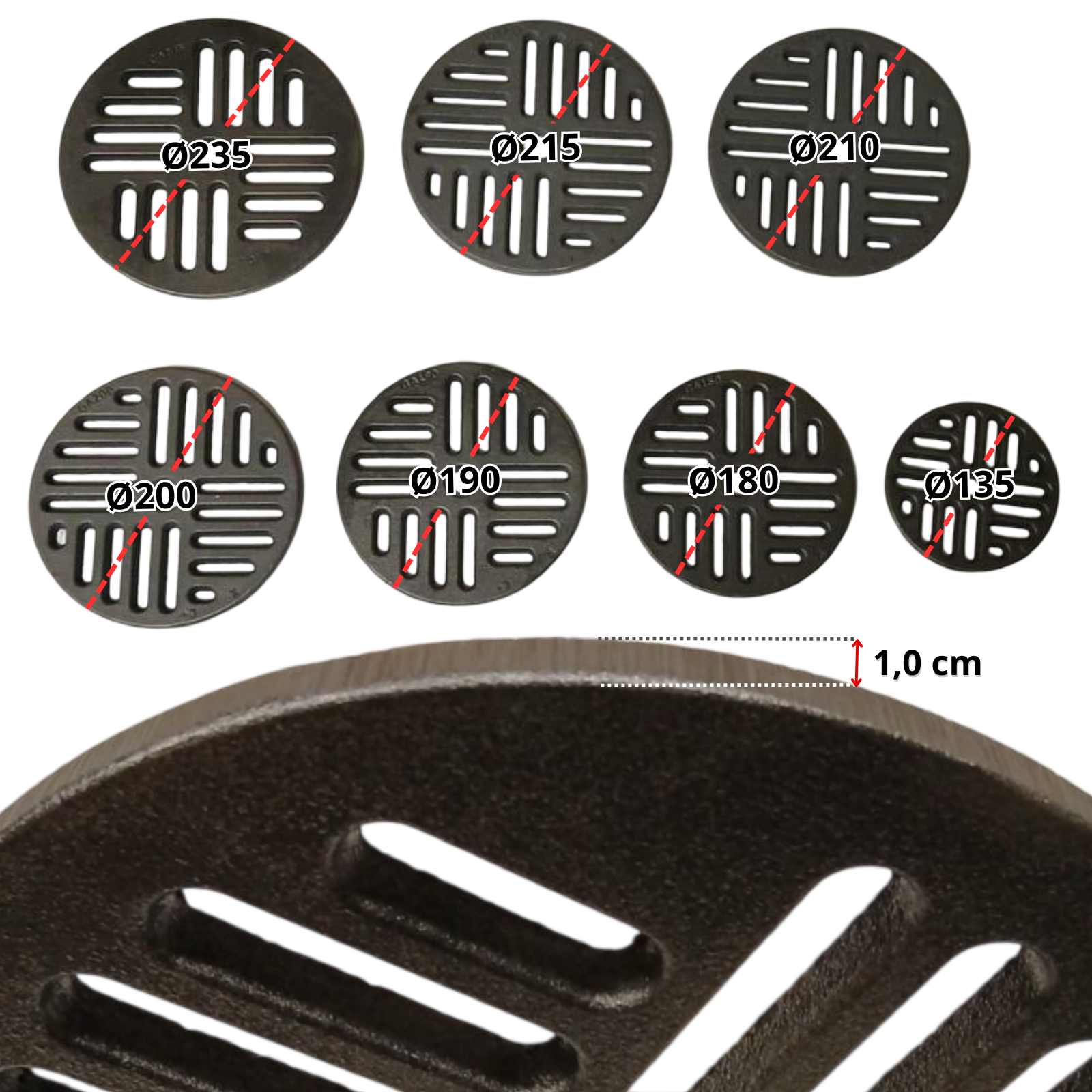 Runde Aschegitter aus Gusseisen für Öfen und Kamine – Von Ø135 bis Ø235 mm – Bild 2