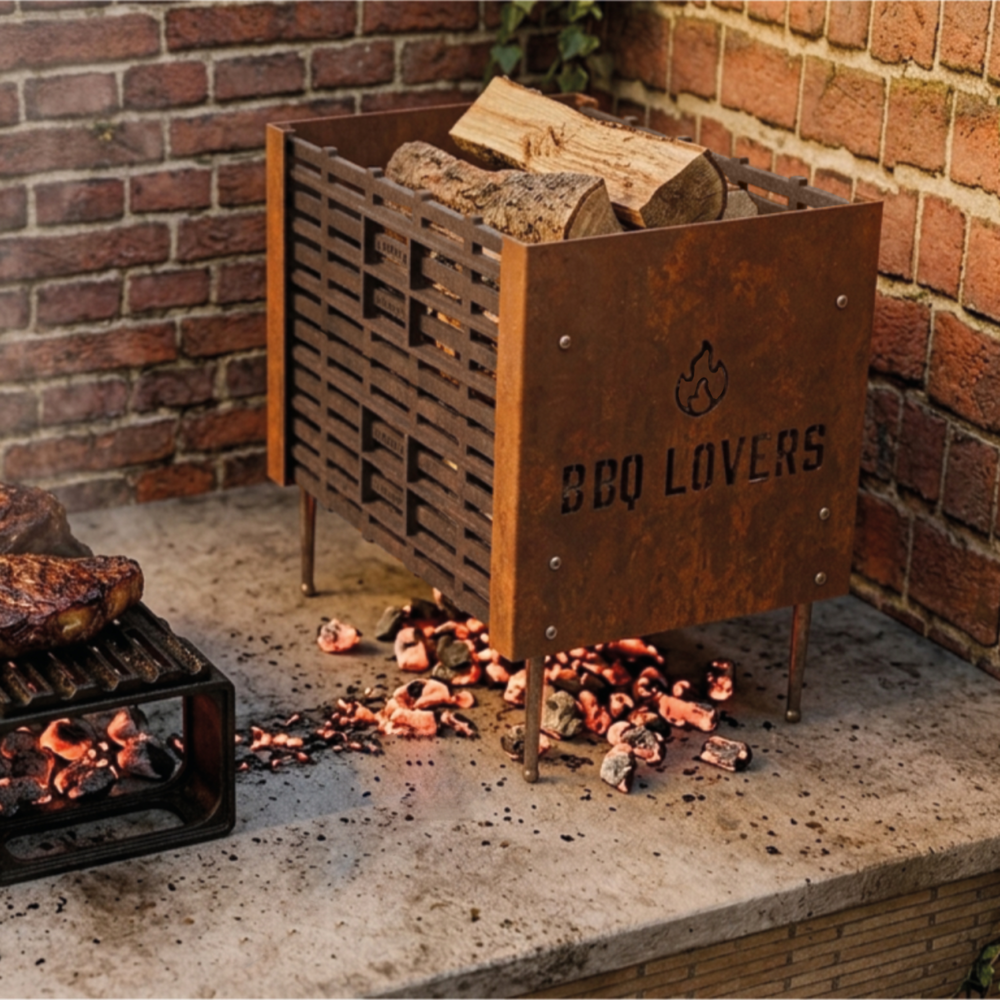 PL 4025 - Outdoor-Holzbrenner aus Gusseisen und Cortenstahl – Bild 2